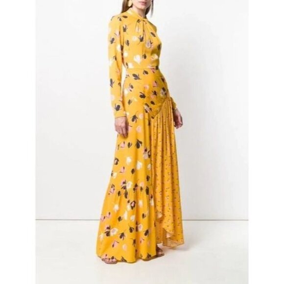 Self-Portrait Floral Print Twist Neck Long Sleeve Maxi Dress In Yellow $485 - Picture 8 of 14